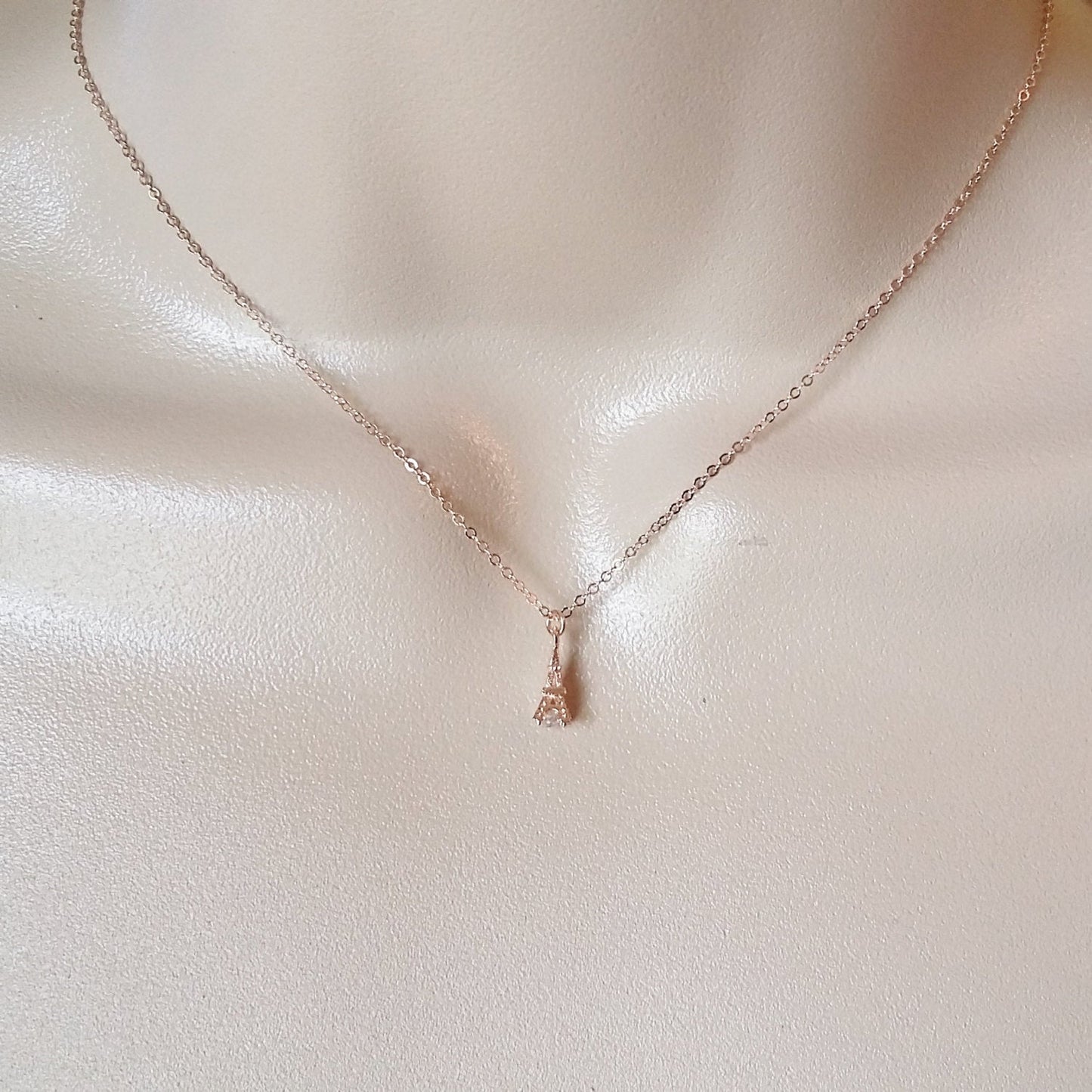 Eiffel Tower Necklace, Rose Gold Tower Necklace, Rose Gold Eiffel Tower Necklace, Rose Gold Necklace, Bridesmaid Gifts, Wedding, Geometric