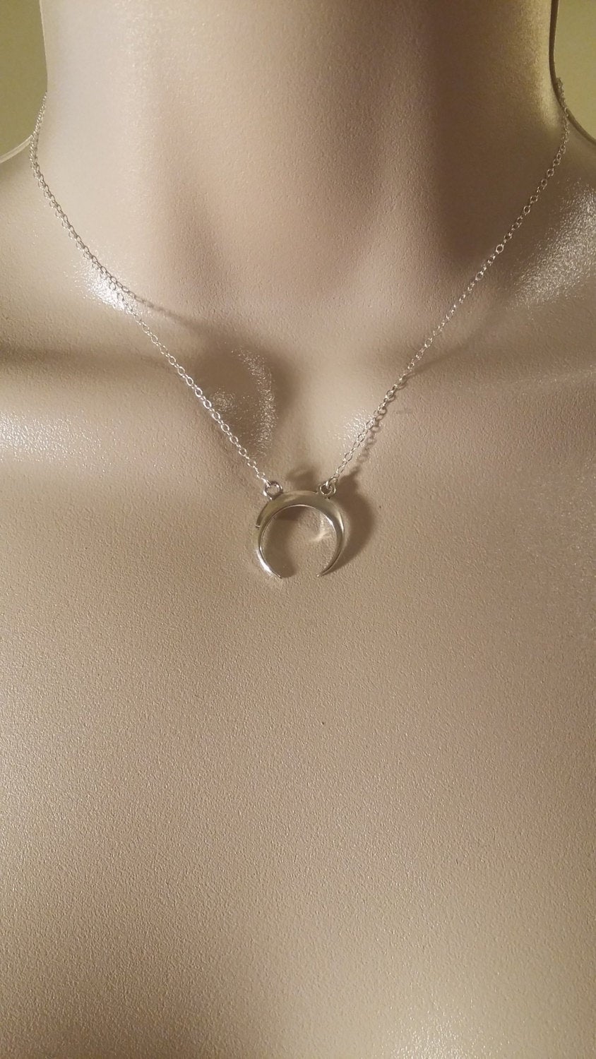 Horn Necklace, Crescent Moon Necklace, Sterling Silver Moon Necklace, Silver Moon Necklace, Sterling Silver Celtic Moon Necklace, Gift Ideas