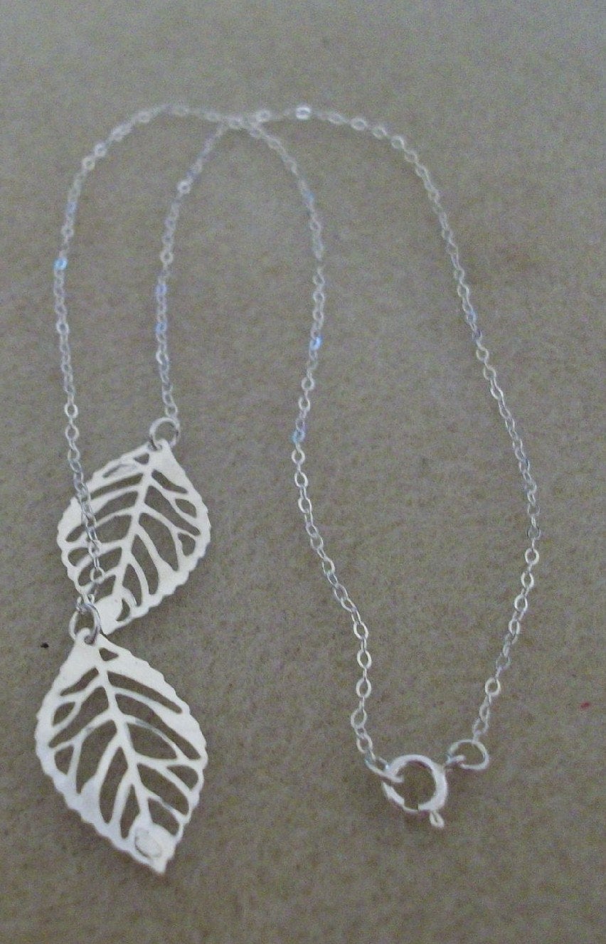 Leaf Lariat Necklace - Silver leaf lariat necklace, Sterling Silver Necklace, Valentines Day, bridesmaid gifts, weddings, grey,silver,white