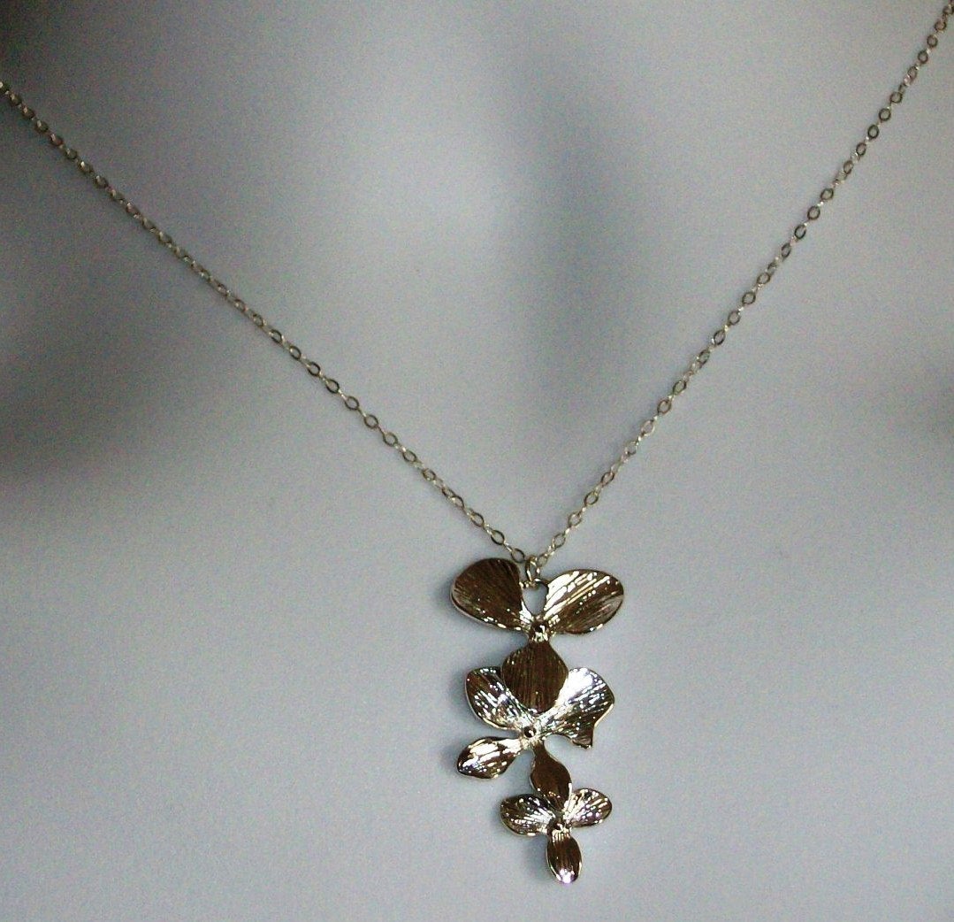 Orchid Necklace - Silver Flower Necklace, Sterling Silver Necklace, Valentines Day, bridesmaid gifts, weddings, grey,silver,white