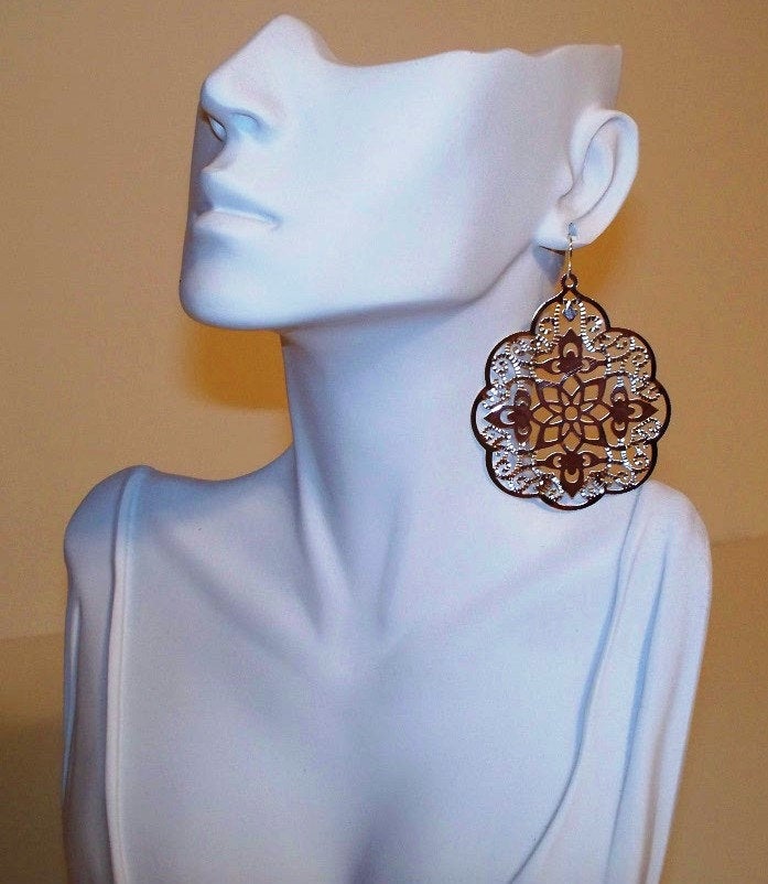 Silver Earrings - Sterling Silver Large Filigree Dangle Earrings, Valentines Day, bridesmaid gifts, wedding, grey, white, silver
