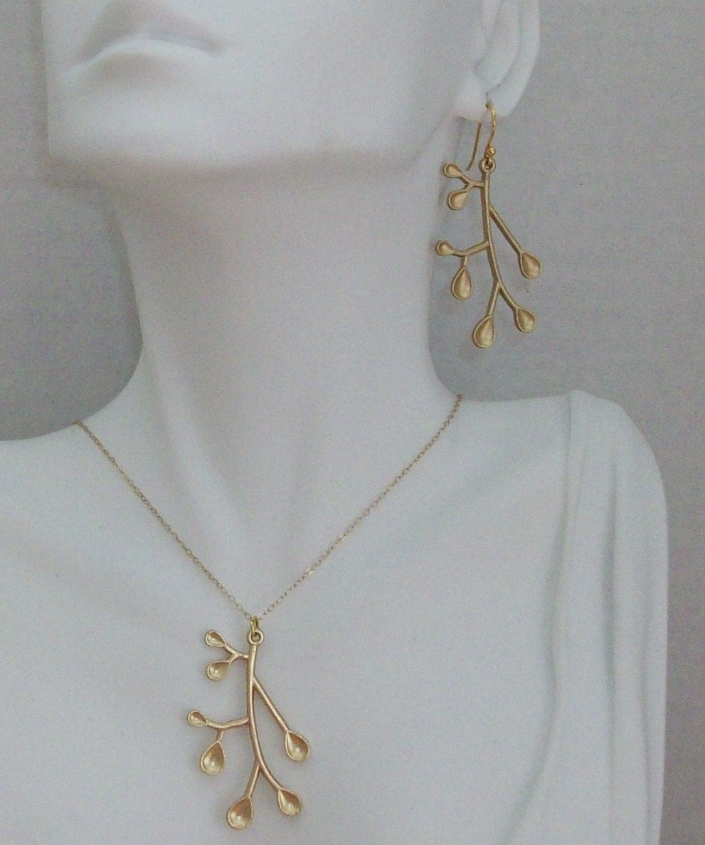 Gold Earrings-Gold Branch Earrings-Dangle Earrings-Gold Filled branch Earrings-Bridal, wedding, mothers day, yellow, gold, Bridesmaid Gifts