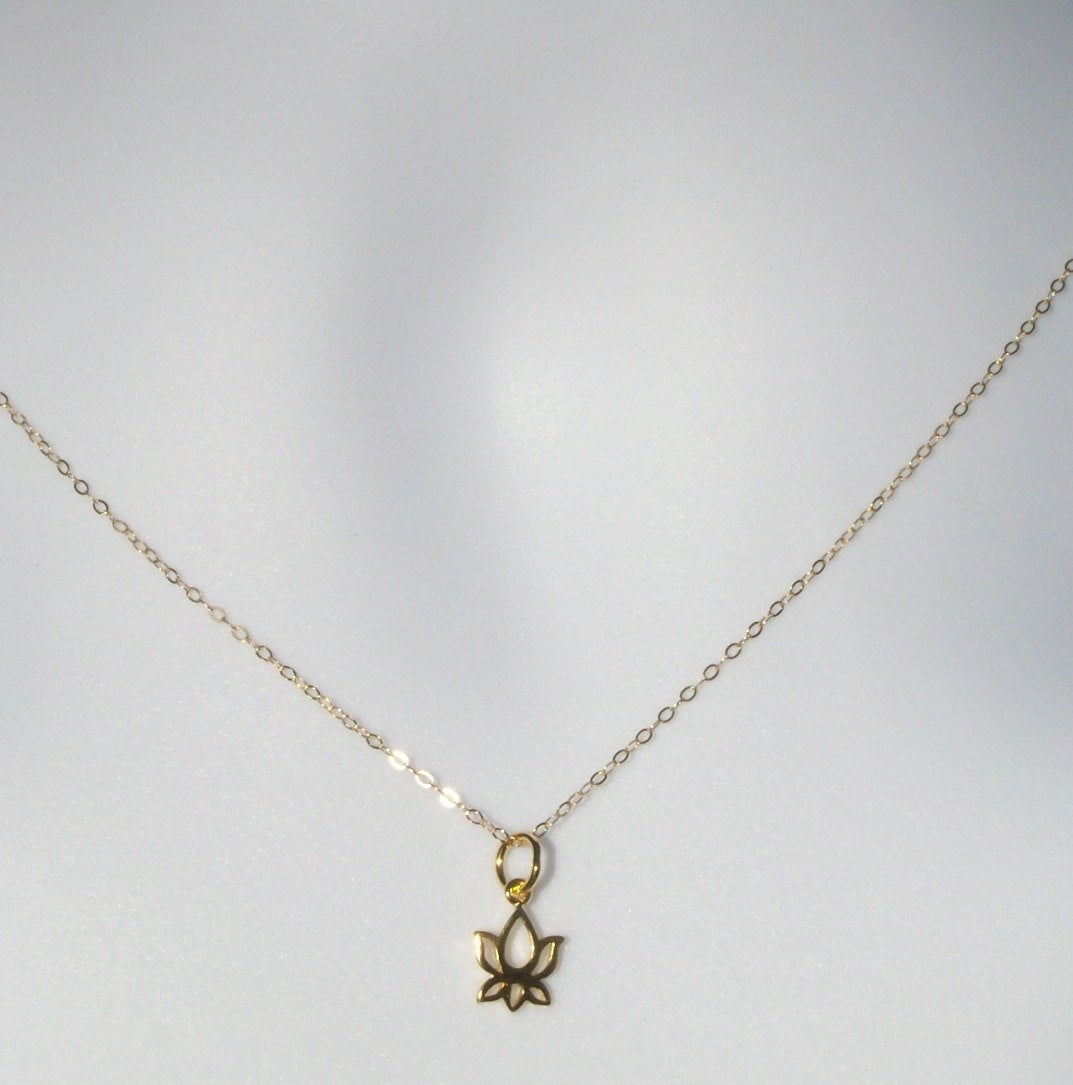 Tiny Lotus Necklace - Gold Lotus Necklace - Tiny Gold Lotus Flower Necklace, Gold Filled Necklace, bridesmaid gifts, gold, yellow, Wedding