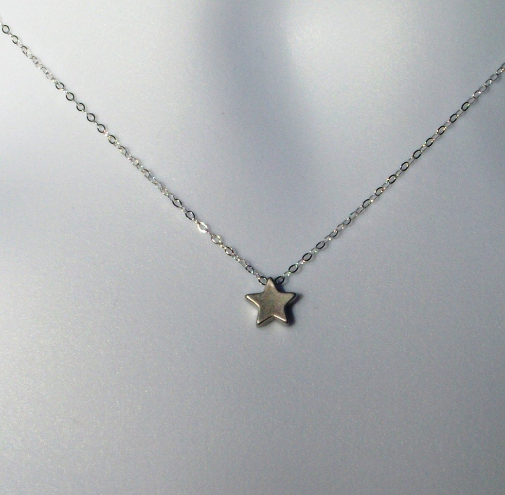 Silver Star Necklace - Tiny Silver Star Necklace, Sterling Silver Necklace, bridesmaid gifts, grey, white, silver, Mothers Day