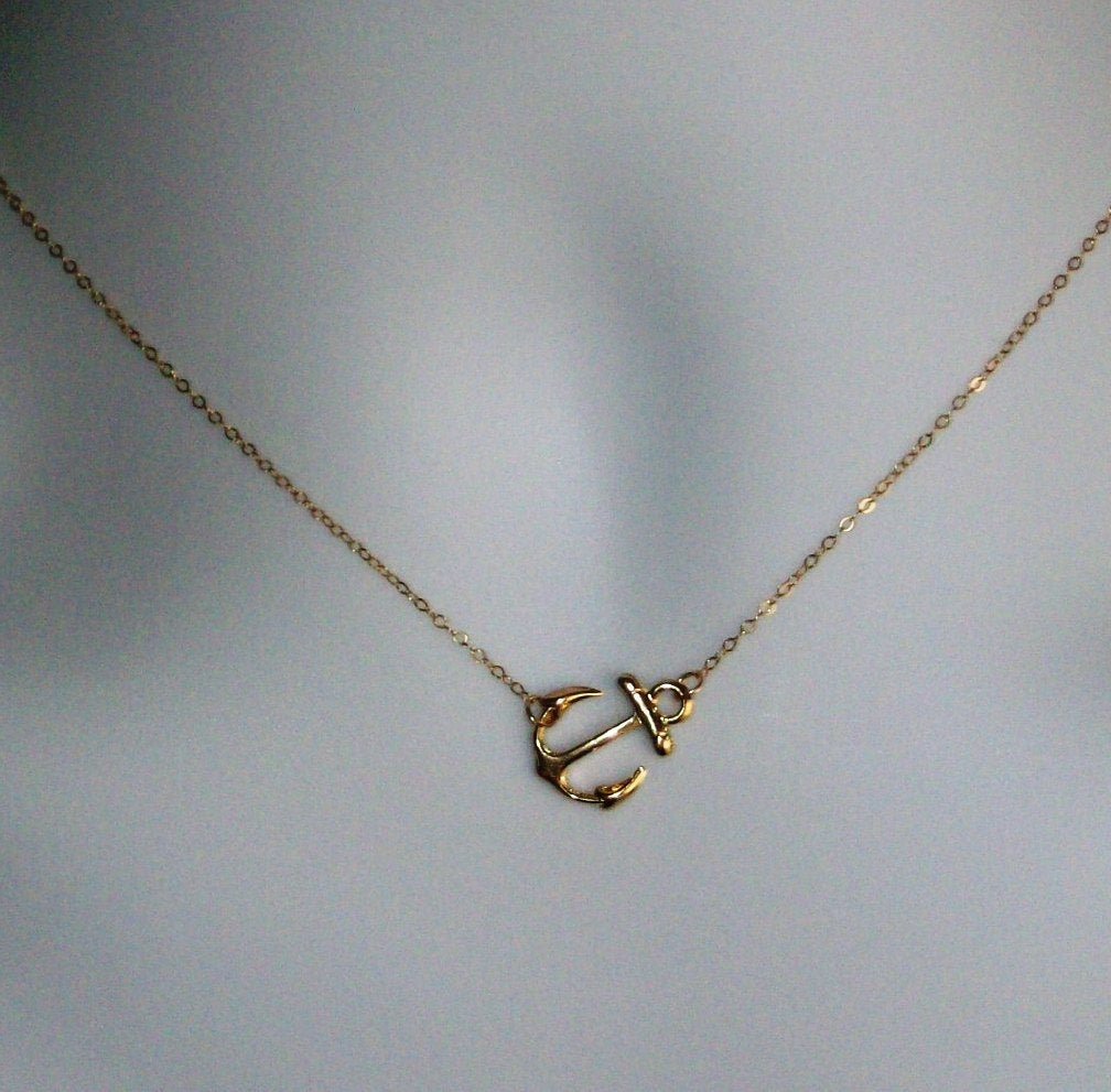 Set of 5 Gold Anchor Necklaces - Sideways Anchor Necklace in Gold - Nautical Jewelry - Gold Nautical Charm - Navy Wife Jewelry - Anc