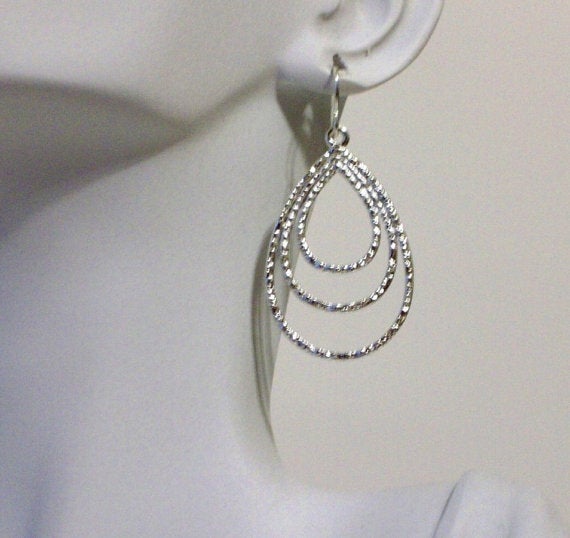 Silver Earrings, Silver Triple Teardrop Earrings, Bridesmaid Gifts, Dangle, Sterling Silver Earrings, Bridal, Weddings