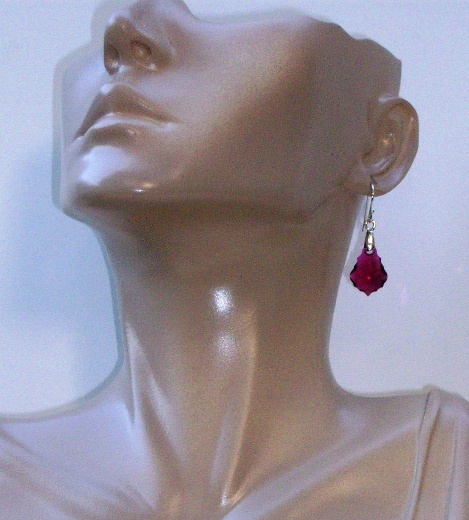 Red Earrings - Ruby Earrings- Baroque Earrings - Ruby Swarovski Baroque Pendant Earrings, Sterling Silver earrings, Mothers Day