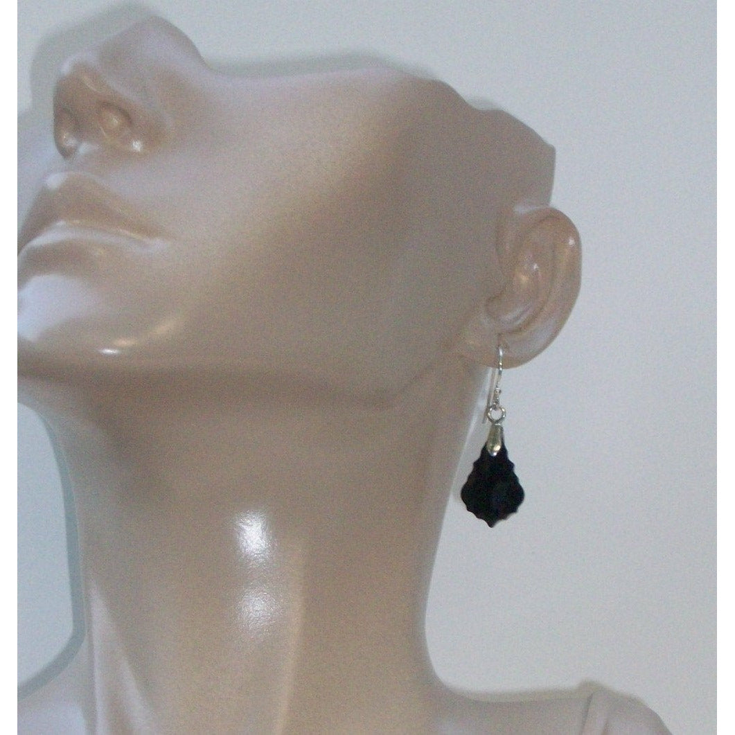 Black Earrings - Baroque Earrings - Jet Black Swarovski Baroque Pendant Earrings, Sterling Silver earrings, bridesmaid gifts, weddings