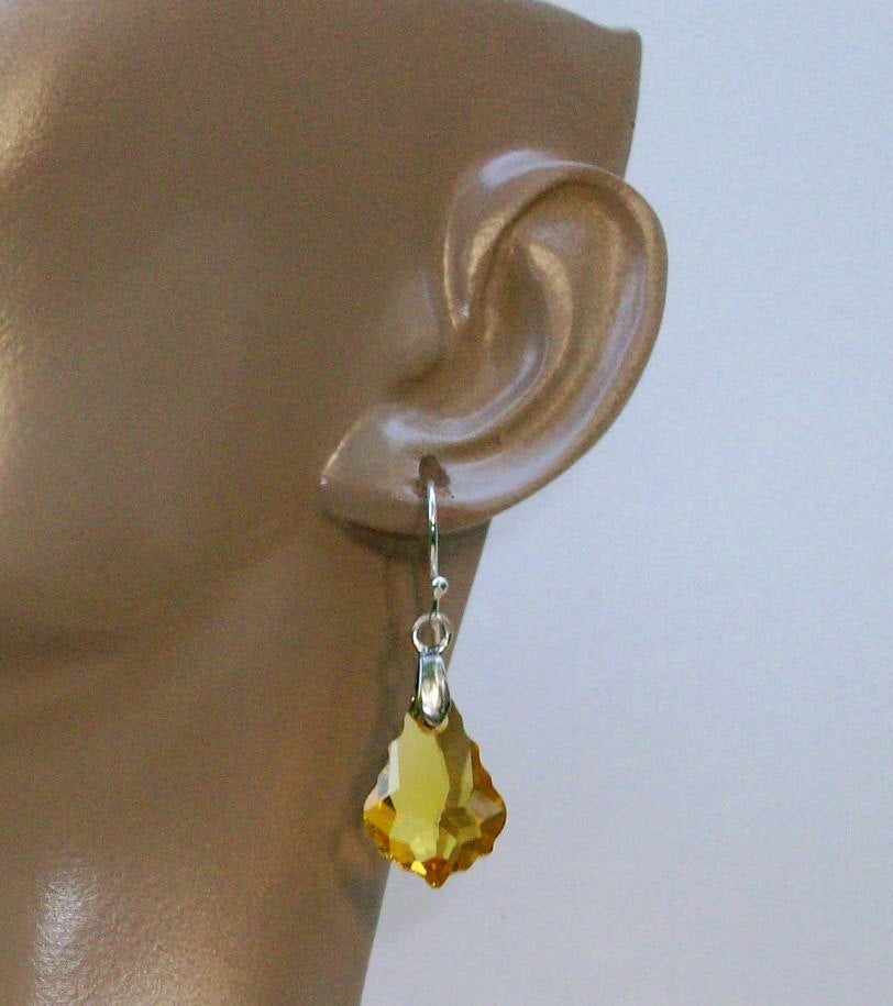 Topaz Earrings - Baroque Earrings - Light Colorado Topaz Swarovski Baroque Pendant Earrings, Sterling Silver earrings, bridesmaid gift