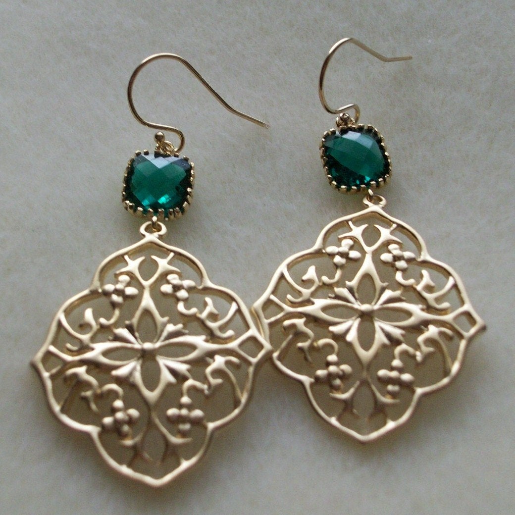 Emerald and Gold Chandelier Earrings - Emerald Earrings - Gold Earrings - May Birthstone - Birthstone Earrings - Graduation Present