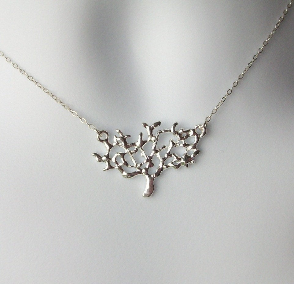 Dainty Tree Necklace - Silver Tree Necklace - Sterling Silver Suspended Tree Necklace, Sterling Silver Necklace, grey, silver, white
