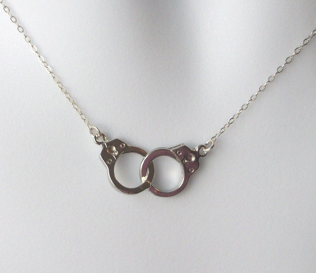 Set of three (3) Silver Handcuff Necklace - Handcuff Pendant Necklace - Sterling Silver Necklace - Handcuff Steampunk Necklace - Steampunk