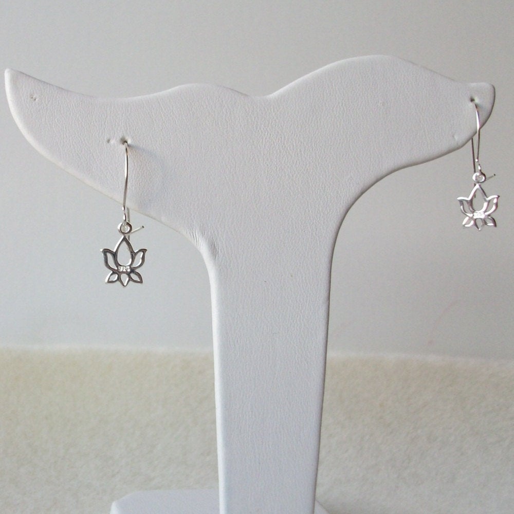 Silver Lotus Earrings - Tiny Silver Lotus Flower Earrings, Sterling Silver Earrings, bridesmaid gifts, grey, white, silver, Mothers Day