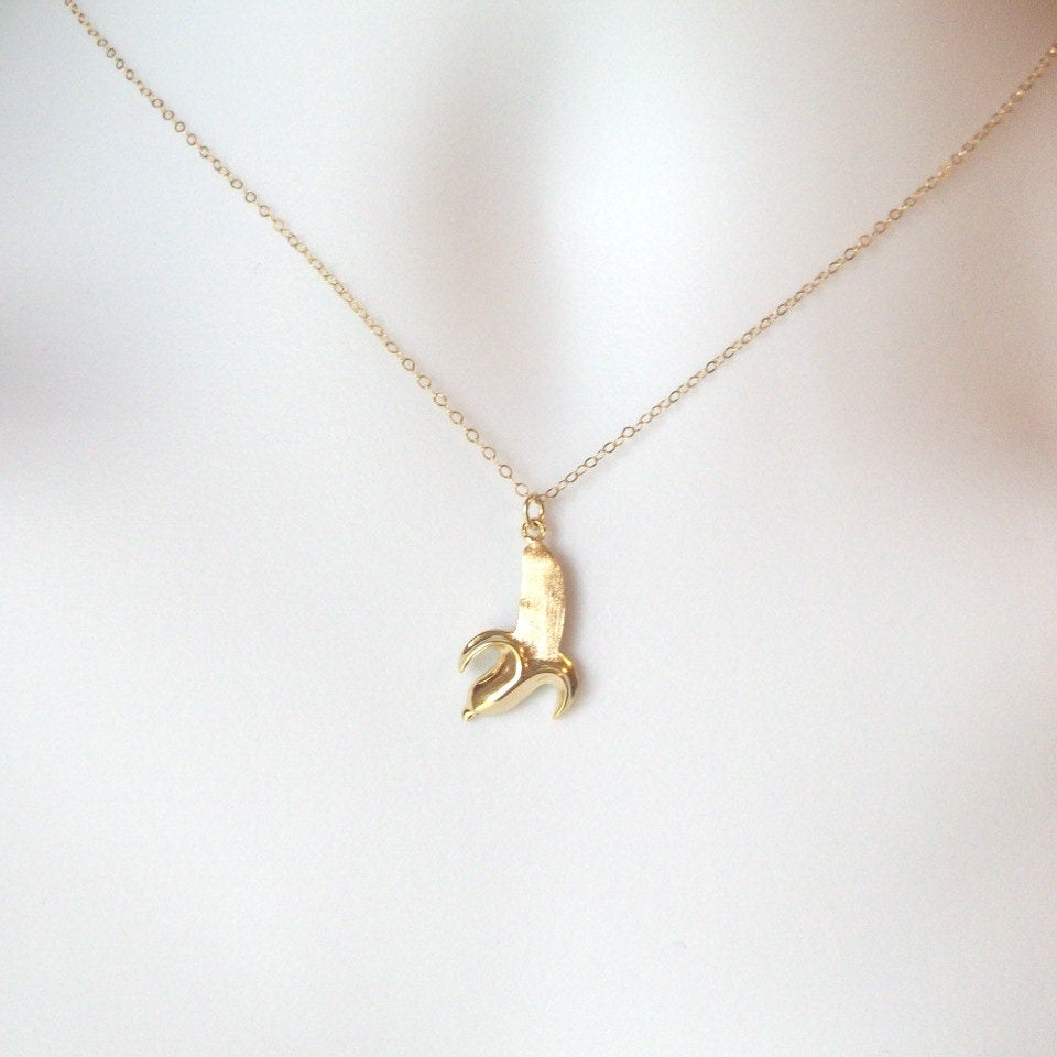 Gold Banana Necklace - Tiny Gold Banana Necklace, Gold Filled Necklace, gold, yellow, Contemporary Jewelry, Christmas Gift, Tiny Jewelry