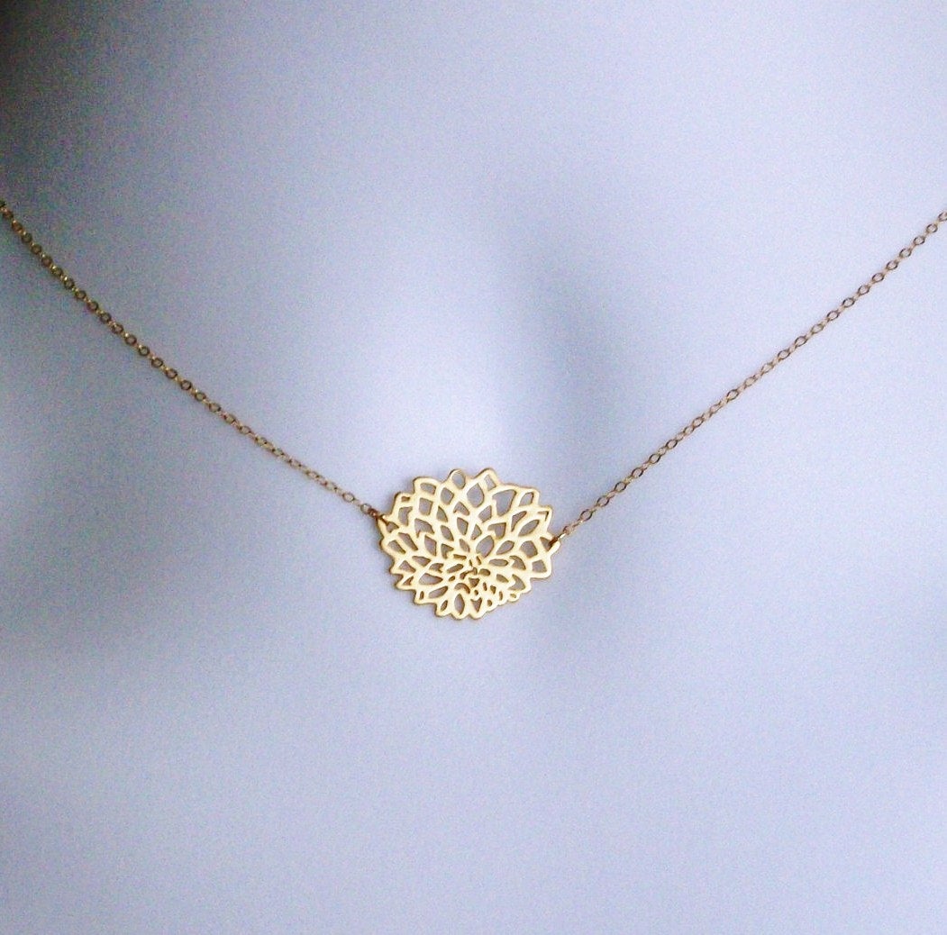 Chrysanthemum Necklace - Gold Chrysanthemum Necklace, Gold Filled Necklace, Mothers Day, bridesmaid gifts, gold, yellow, orange, Wedding