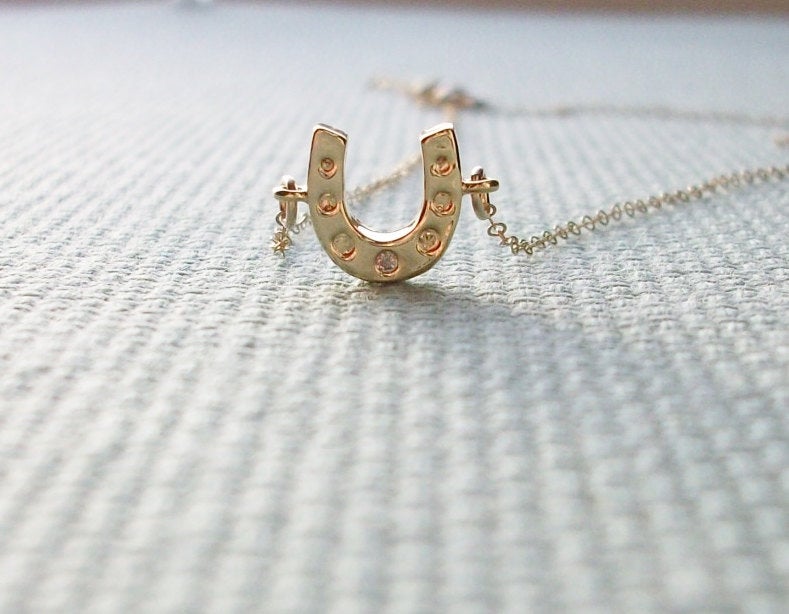 Tiny Horseshoe Necklace - Tiny Gold Horseshoe with Cubic Zirconia Necklace - Good Luck Necklace - Christmas Gift