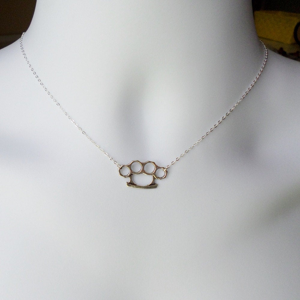 Silver Brass Knuckles Necklace - Steampunk Necklace - Sterling Silver Necklace
