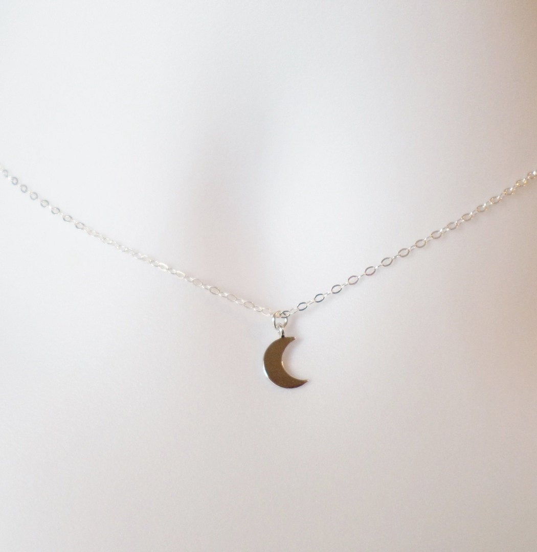 Tiny Flat Silver Moon Necklace - Silver Moon Necklace - Crescent Moon Necklace - Sterling Silver Moon Necklace - Sterling Silver Necklace