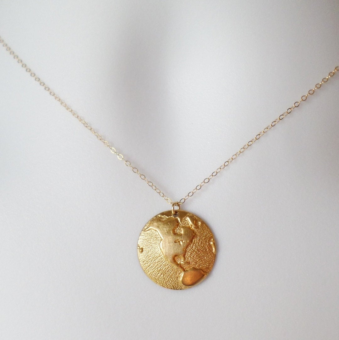 Gold Globe Necklace - Gold Round 1/2 Globe Charm Necklace - United States Gold Necklace - Gold Necklace - Christmas Gifts