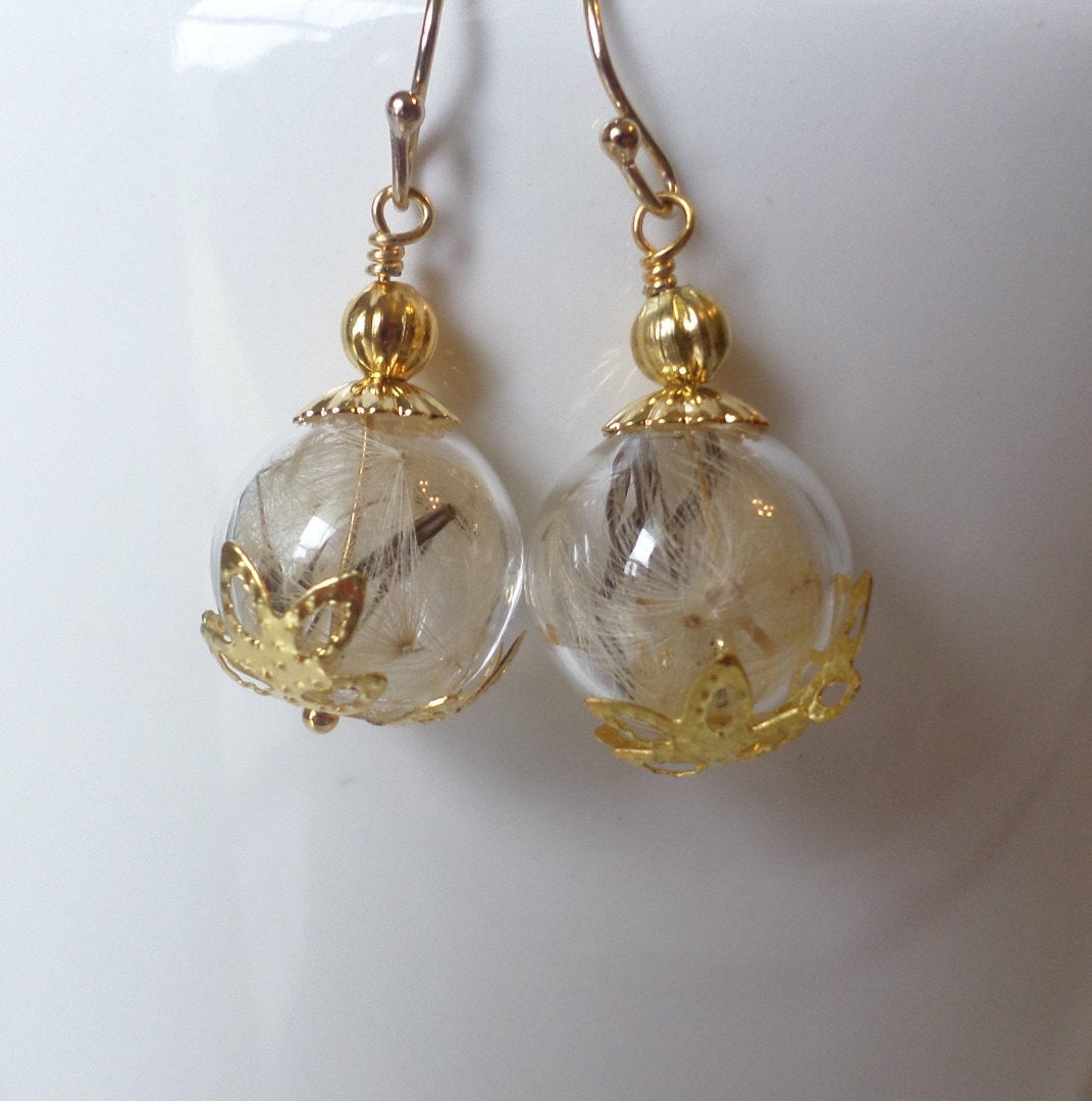 Wish Earrings - Gold Dandelion Earrings - Dandelion Seed Earrings - Gold Filled Earrings, Bridal Gifts, Christmas Gifts