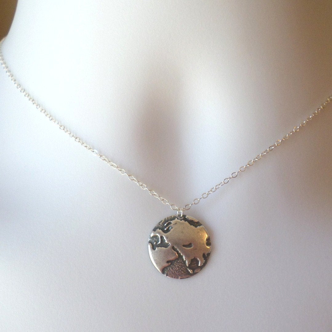 Silver Globe Necklace - Silver Round 1/2 Globe Charm Necklace - European Countries Silver Necklace - Earth Necklace - Christmas Gifts