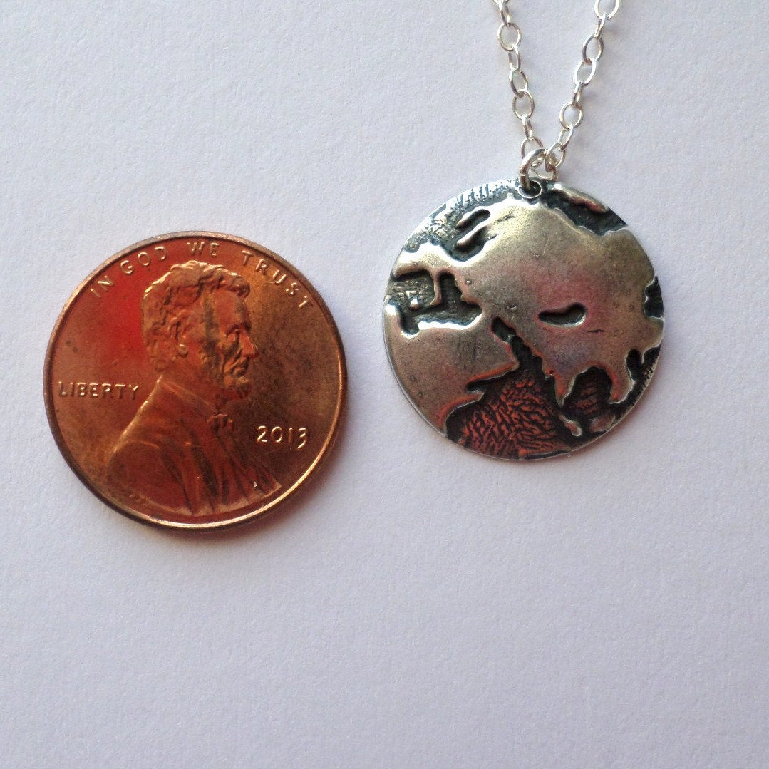 Silver Globe Necklace - Silver Round 1/2 Globe Charm Necklace - European Countries Silver Necklace - Earth Necklace - Christmas Gifts