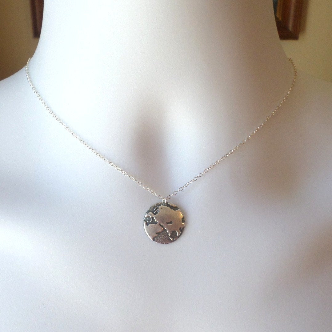 Silver Globe Necklace - Silver Round 1/2 Globe Charm Necklace - European Countries Silver Necklace - Earth Necklace - Christmas Gifts