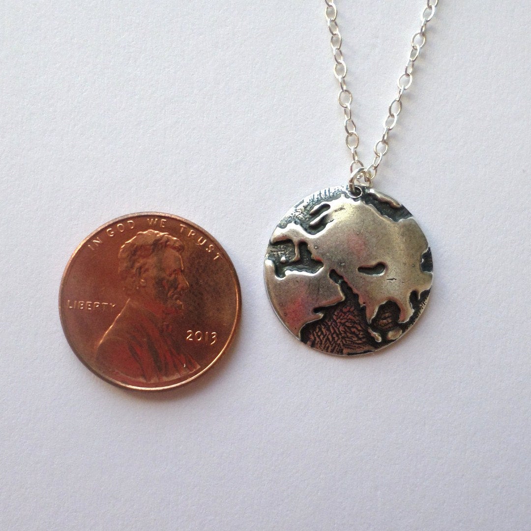 Silver Globe Necklace - Silver Round 1/2 Globe Charm Necklace - European Countries Silver Necklace - Earth Necklace - Christmas Gifts