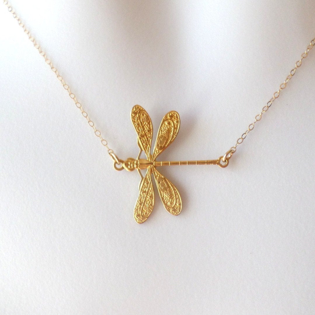 Dragonfly Necklace - Gold Dragonfly Necklace - Nature Inspired Jewelry - Insect Necklace - Bug Necklace - Christmas Gifts - Animal Jewelry
