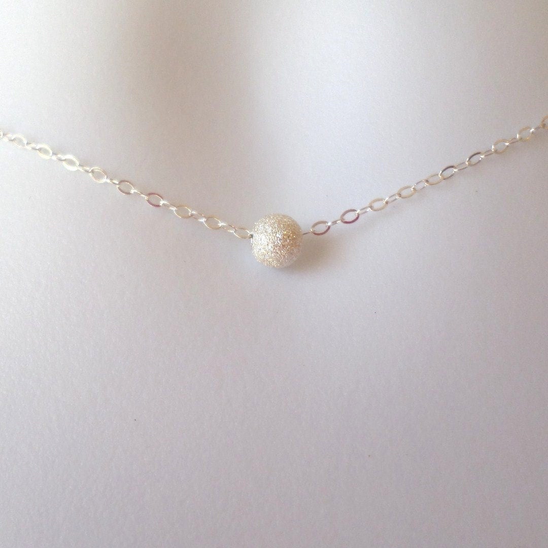 Tiny Starburst Necklace - Sterling Silver Necklace - Tiny Sterling Silver Starburst Round Bead Necklace - Tiny Necklace - Christmas Gift