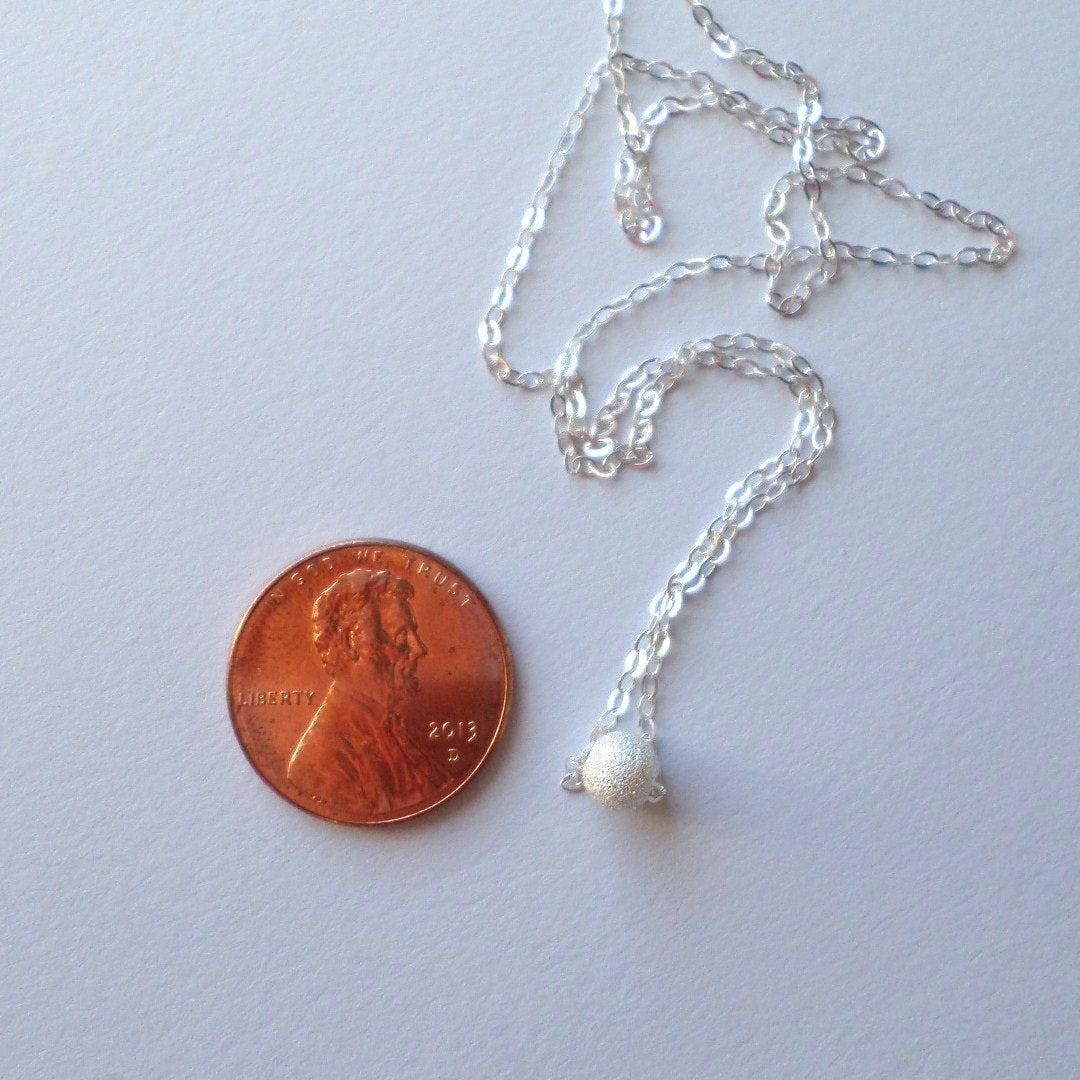 Tiny Starburst Necklace - Sterling Silver Necklace - Tiny Sterling Silver Starburst Round Bead Necklace - Tiny Necklace - Christmas Gift