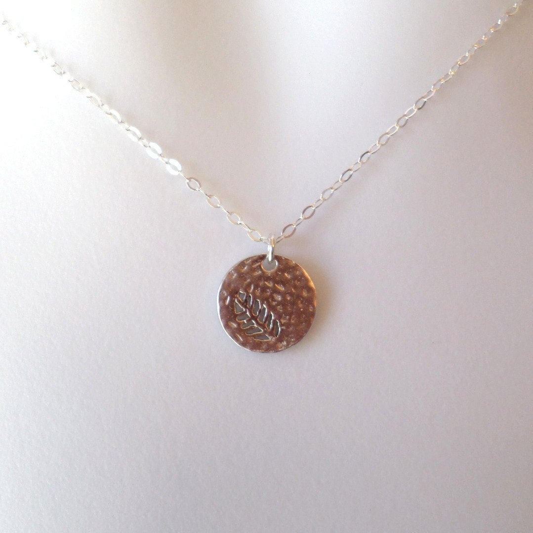 Fern Leaf Silver Disc Necklace, Fern Leaf Cutout Disc Charm Necklace, Nature Jewelry, Plant Jewelry, Valentines Day