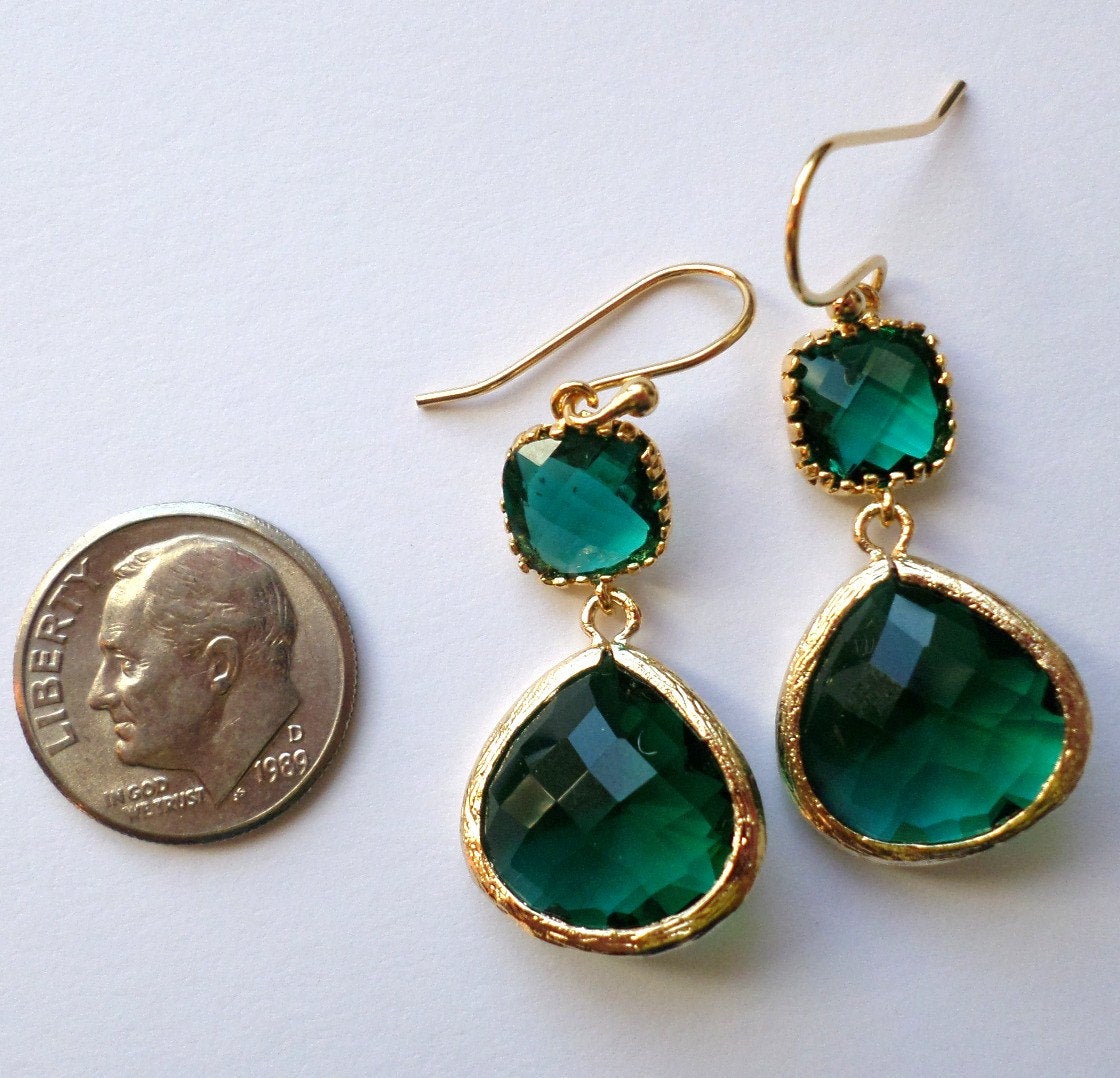 Emerald Earrings - Emerald and Gold Earrings - Gold Earrings - May Birthstone - Birthstone Earrings - Graduation Present