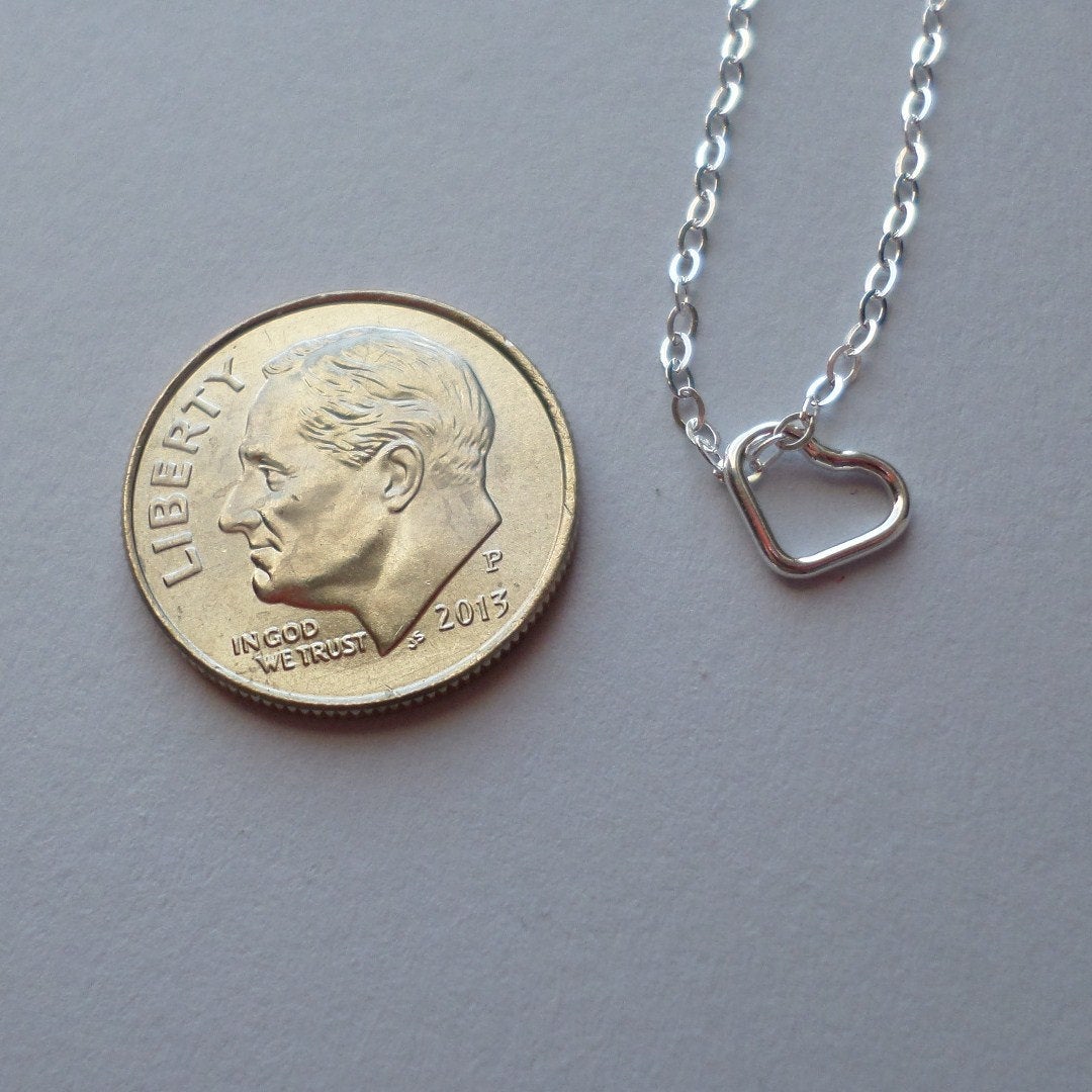 Heart Necklace - Tiny Sterling Silver Heart Necklace - 925 Sterling Silver Necklace - Heart Outline Necklace - Weddings - Bridesmaid Gifts
