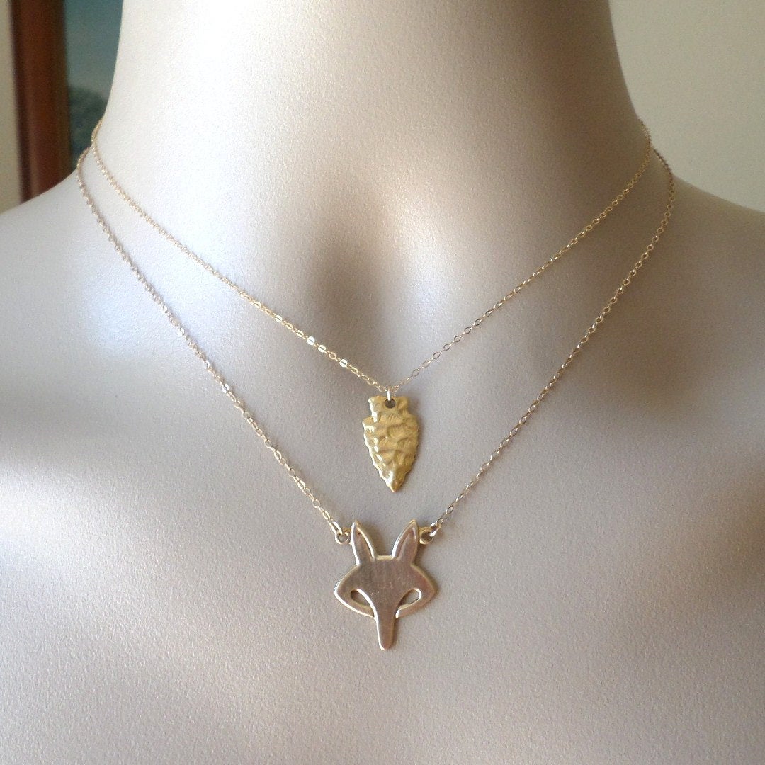Arrowhead Necklace - Gold Arrowhead Necklace - Arrow Head Necklace - Natural Brass and 14k Gold Filled Necklaces - Mothers Day