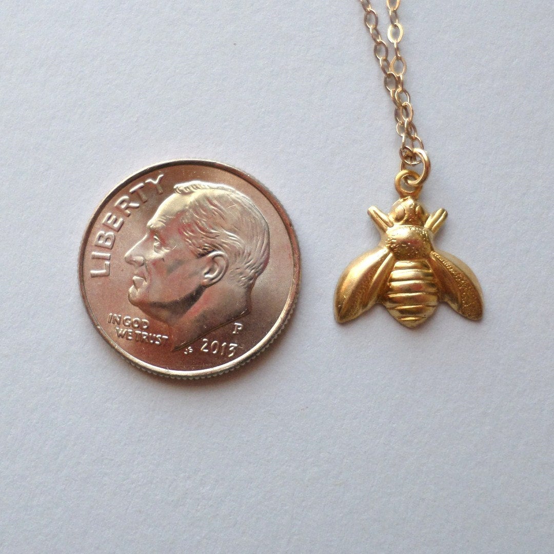 Bee Necklace - Gold Bumblebee Necklace - Gold and Brass Necklace - Nature Inspired Jewelry - Insect or Bug Necklace - Mothers Day Gift