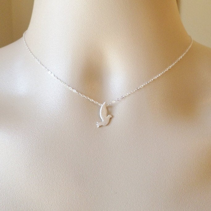 Dove Necklace - Silver Dove or Pigeon Necklace - Jewelry - Sterling Silver and Matte Rhodium Plated Necklace - Bridal - Mothers Day Gift