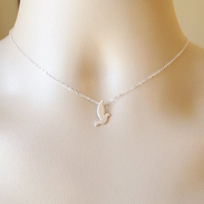 Dove Necklace - Silver Dove or Pigeon Necklace - Jewelry - Sterling Silver and Matte Rhodium Plated Necklace - Bridal - Mothers Day Gift