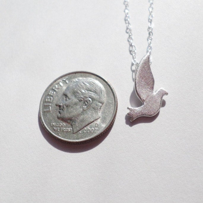Dove Necklace - Silver Dove or Pigeon Necklace - Jewelry - Sterling Silver and Matte Rhodium Plated Necklace - Bridal - Mothers Day Gift