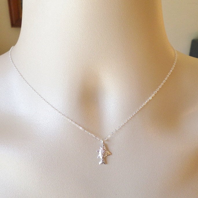 Fish Necklace - Silver Fish Necklace - Sterling Silver and Rhodium Plated Brass Fish Necklace - Mothers Day Gift