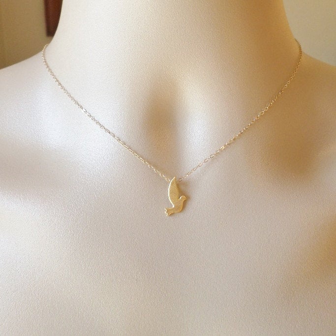 Dove Necklace - Gold Dove or Pigeon Necklace - Jewelry - Gold Filled and Matte Gold Plated Necklace - Bridal - Christmas gift