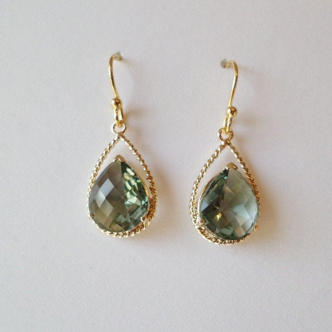 Prehnite and Gold Chandelier Earrings - Green Earrings - Gold Earrings - Birthstone Jewelry - Christmas Gift - Christmas Present