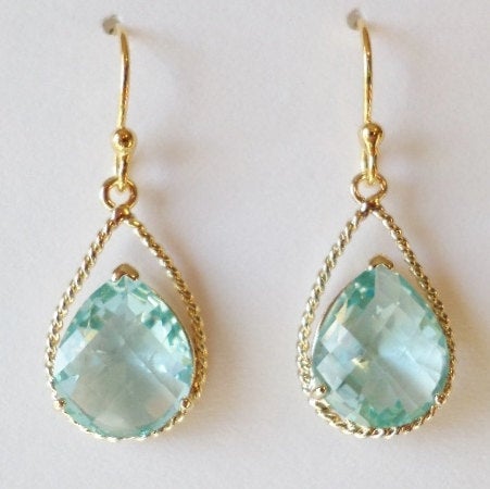 Aquamarine and Gold Rope Rim Earrings