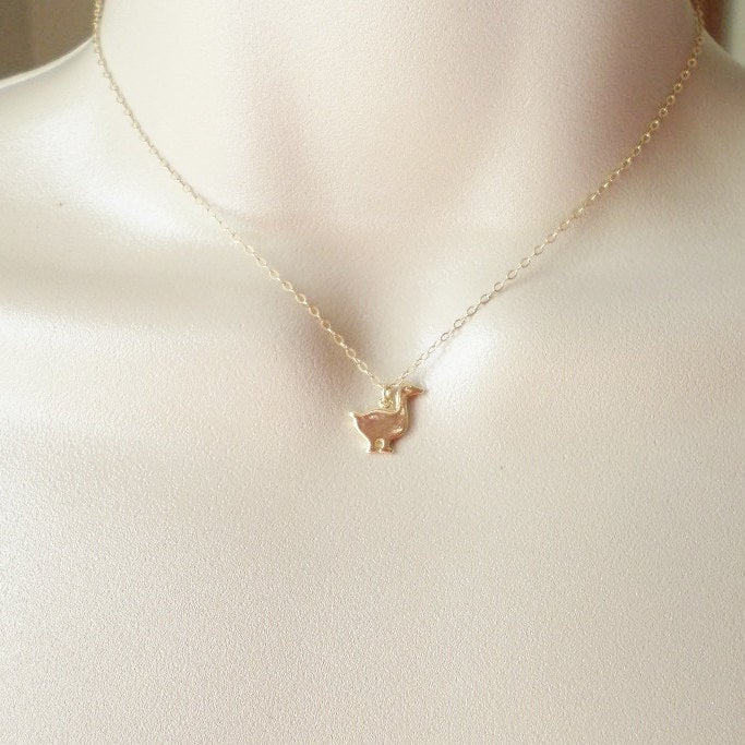 Duck Necklace, Goose Necklace, Tiny Gold Duck Necklace, Gold Goose Necklace, Animal Jewelry, Bird Necklace, Bird Jewelry, Christmas Gift