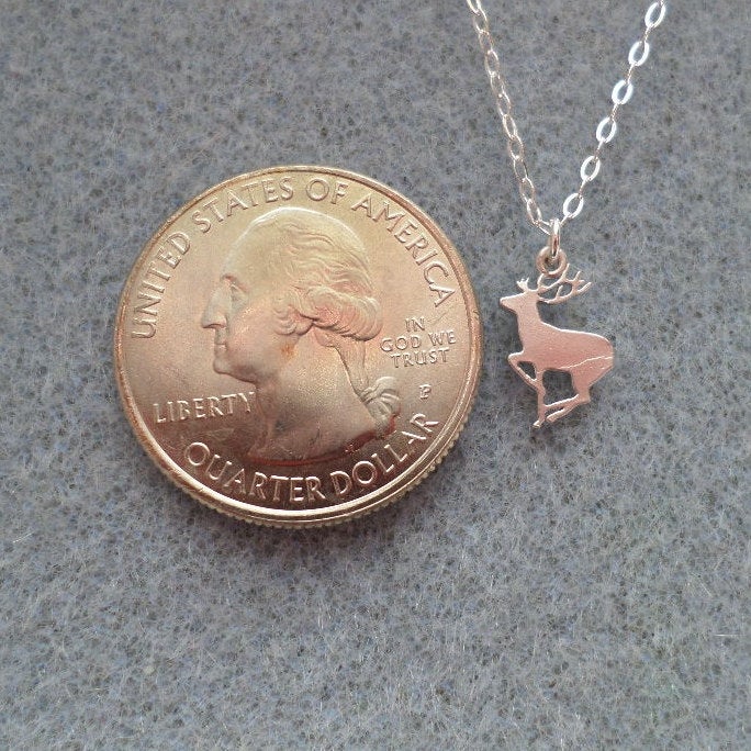 Deer Necklace - Tiny Buck Necklace - Silver Buck Necklace, Tiny Charm Necklace, Sterling Silver and Rhodium Plated Necklace, Christmas Gift