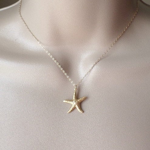 Starfish Necklace, Nautical Necklace, Gold Starfish Necklace, Gold Filled and Raw Brass Starfish Necklace, Nautical Jewelry, Valentines Day