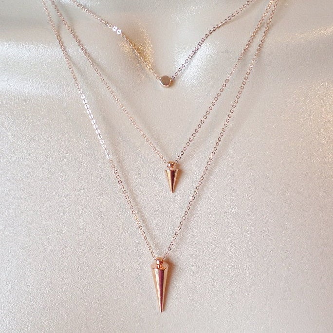 Stud Necklace - Rose Gold Stud Necklace - Layering Necklace - Tiny Necklace - Rose Gold Jewelry - Wedding - Mothers Day Gift