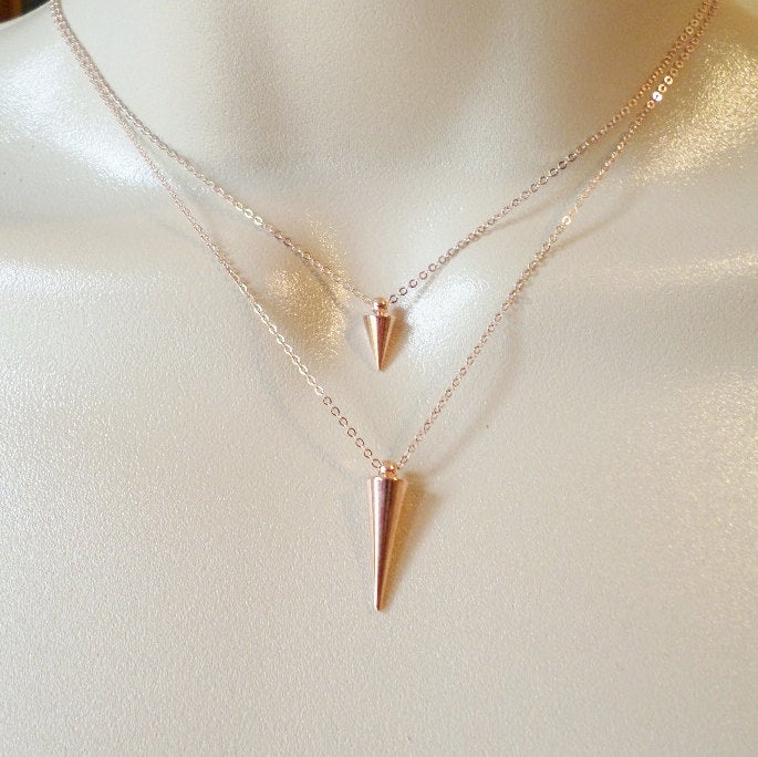 Set of Two Stud Layering Necklaces - Rose Gold Necklace - Layering Necklace - Tiny Necklace - Rose Gold Jewelry - Wedding - Mothers Day Gift