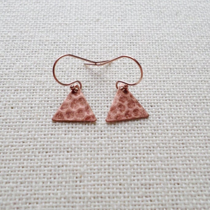 Tiny Hammered Triangle Earrings - Rose Gold Triangle Earrings - Tiny Earrings - Rose Gold Jewelry - Wedding - Bridal - Mothers Day Gifts