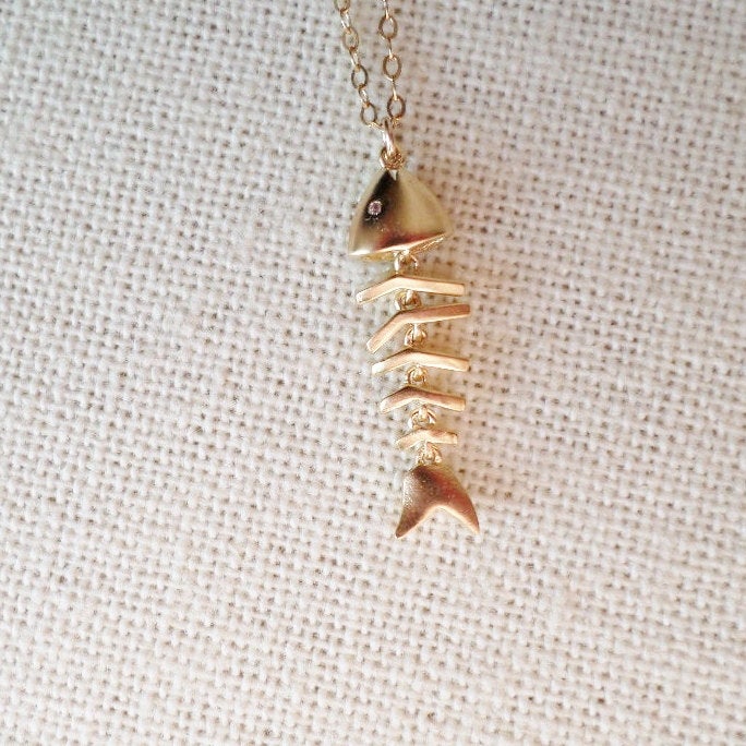 Fishbone Necklace - Gold Fish Bones Necklace - Gold Fish Necklace - Fish Bone Necklace - Fishing Jewelry - Fishing Necklace - Christmas Gift